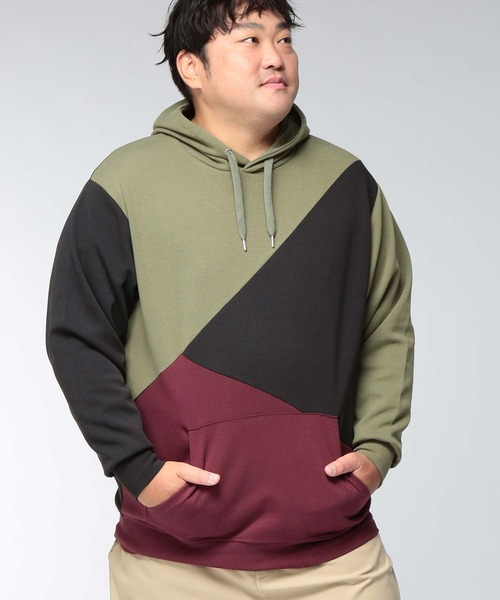 B&T CLUB(ビーティークラブ)の「パーカー メンズ 大きいサイズ ポンチスウェット 切替プルパーカー B&T CLUB (ビーアンドティークラブ)(パーカー・メンズ・ブラック/ワイン/カーキ・X4(8L~9L)/X3(6L~7L)/X2(4L~5L)/X1(3L~4L))」の4枚目の写真