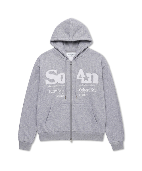 FUZZY SCAN（ファジスキャン）の「ワッフル アザーオブジェクト アップリケ ジップアップパーカー 3color（パーカー・レディース・オートミール/ライトグレー/ブラック・ONE SIZE/TWO）」の3枚目の写真