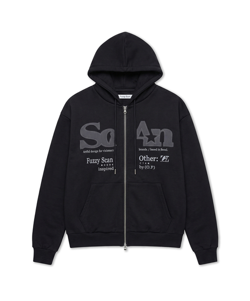 FUZZY SCAN（ファジスキャン）の「ワッフル アザーオブジェクト アップリケ ジップアップパーカー 3color（パーカー・レディース・オートミール/ライトグレー/ブラック・ONE SIZE/TWO）」の2枚目の写真
