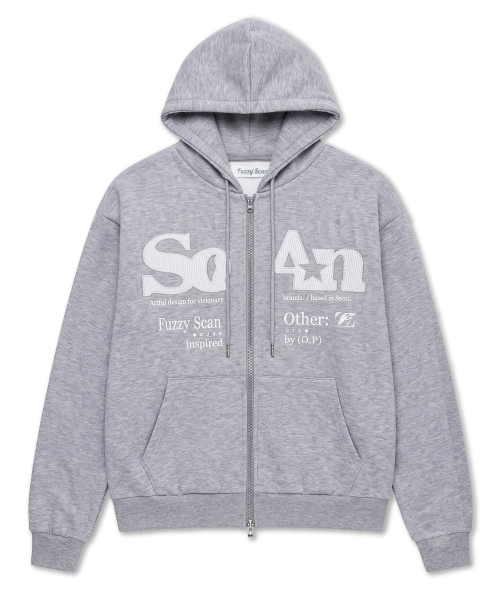 FUZZY SCAN（ファジスキャン）の「ワッフル アザーオブジェクト アップリケ ジップアップパーカー 3color（パーカー・レディース・オートミール/ライトグレー/ブラック・ONE SIZE/TWO）」の4枚目の写真