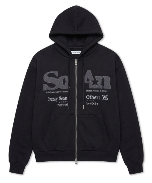 FUZZY SCAN（ファジスキャン）の「ワッフル アザーオブジェクト アップリケ ジップアップパーカー 3color（パーカー・レディース・オートミール/ライトグレー/ブラック・ONE SIZE/TWO）」の5枚目の写真