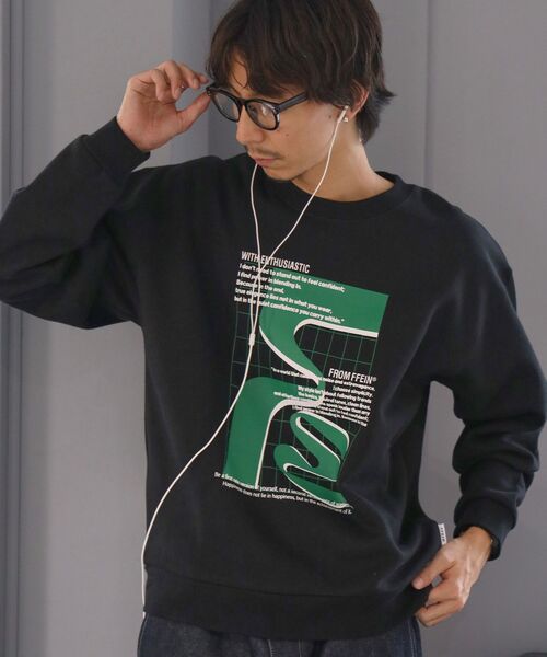 FFEIN(フェイン)の「*新色追加【FFEIN(フェイン)】ヘビーウエイト線画アートスウェット / 裏起毛 スウェット アート クルーネック プリント(スウェット・メンズ・ブラウン/サックスブルー/ブラック/ネイビー/アッシュグレー・SMALL/MEDIUM/LARGE)」の6枚目の写真
