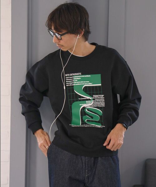 FFEIN(フェイン)の「*新色追加【FFEIN(フェイン)】ヘビーウエイト線画アートスウェット / 裏起毛 スウェット アート クルーネック プリント(スウェット・メンズ・ブラウン/サックスブルー/ブラック/ネイビー/アッシュグレー・SMALL/MEDIUM/LARGE)」の7枚目の写真