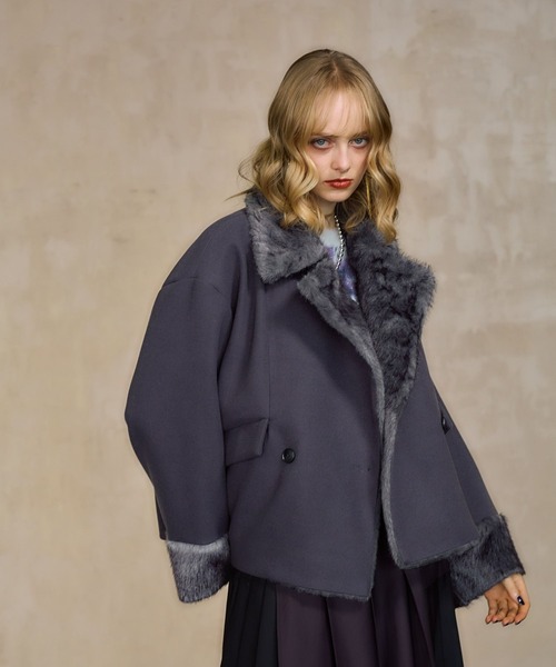 HARE(ハレ)の「ウーリーテックファーキリカエショートコート(HARE)(その他アウター・レディース・ブラック/グレー/グリーン・FREE)」の2枚目の写真
