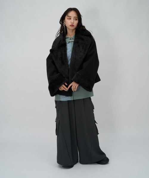 HARE(ハレ)の「ウーリーテックファーキリカエショートコート(HARE)(その他アウター・レディース・ブラック/グレー/グリーン・FREE)」の5枚目の写真