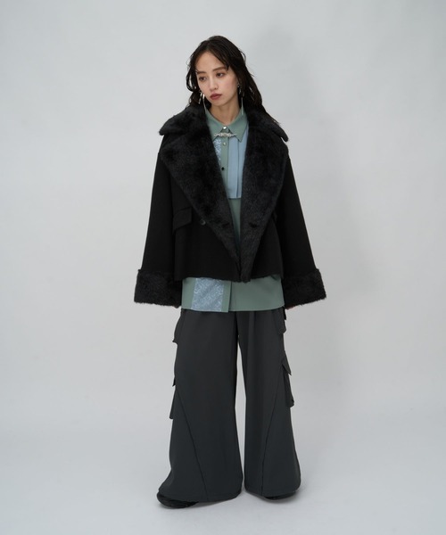 HARE(ハレ)の「ウーリーテックファーキリカエショートコート(HARE)(その他アウター・レディース・ブラック/グレー/グリーン・FREE)」の6枚目の写真