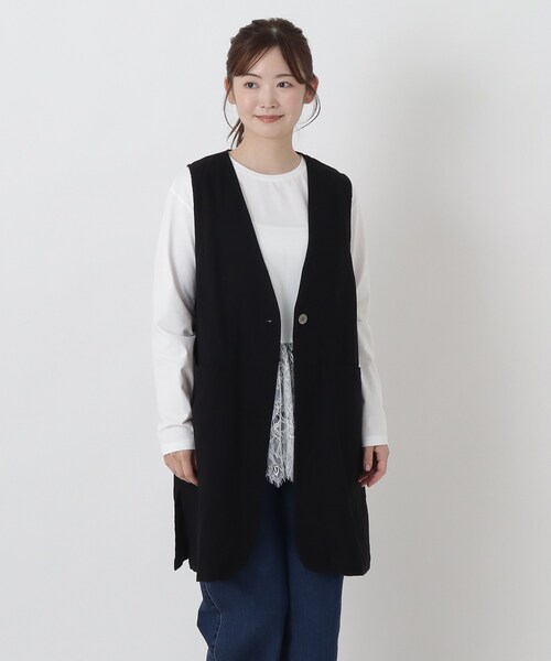 one'sterrace（ワンズテラス）の「コットント Wガーゼポケット付きベスト（ベスト・レディース・ダークブラウン系8/ブラック系8/グレー系4・02）」の2枚目の写真
