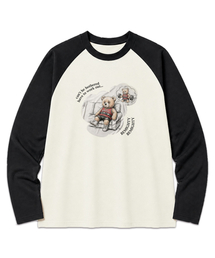 だるそうなベア オーバーサイズラグラン長袖Tシャツ ホワイト