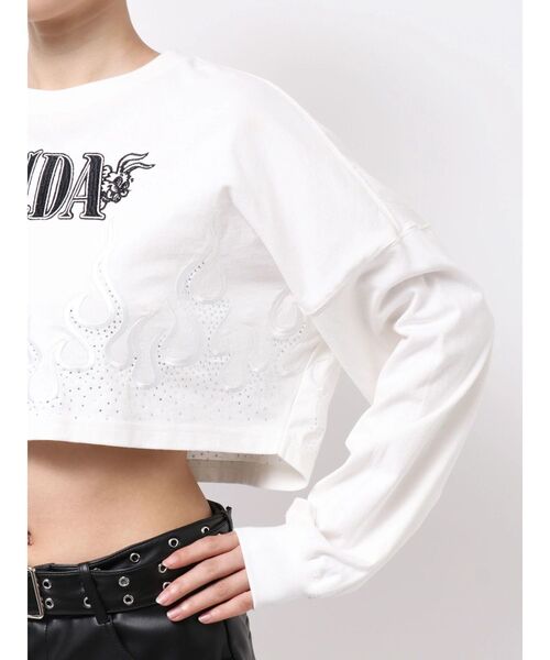 GYDA(ジェイダ)の「GYDA×GALFY bijou fire pattern shortロンT(Tシャツ/カットソー・レディース・ブラック/オフホワイト・FREE)」の14枚目の写真