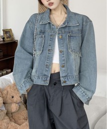 フリンジポケット付きショート丈デニムジャケット