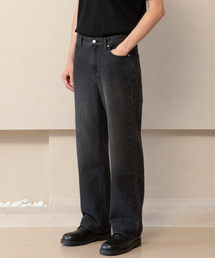 CB321 ルーズストレートデニムパンツ[Washed Black]