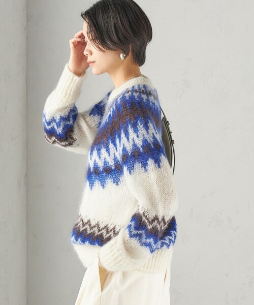 BATONER(バトナー)の「【SHIPS別注】BATONER: ノルディック モヘヤ プルオーバー(ニット/セーター・レディース・オフホワイト/ダークグレー・ONE SIZE)」の2枚目の写真