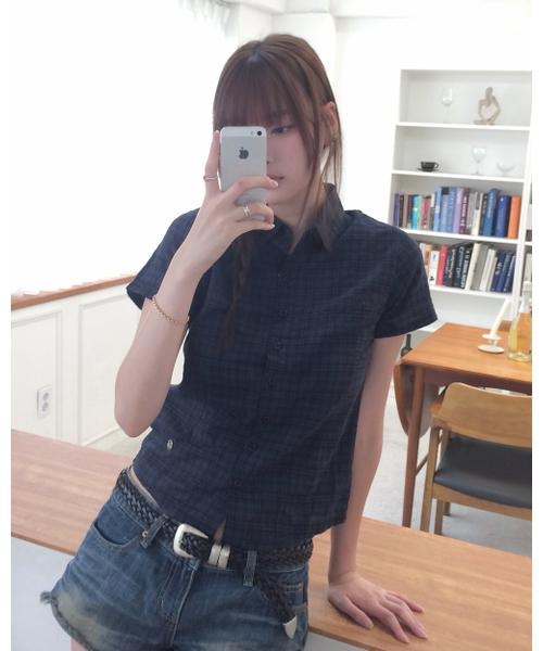 HAVISM(ヘビズム)の「CHECK 2-WAY COLLAR S/S SHIRTS(NAVY)(シャツ/ブラウス・レディース・その他・SMALL/LARGE)」の3枚目の写真