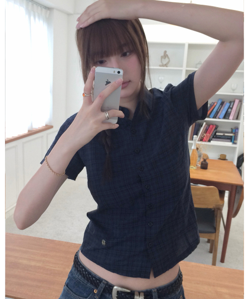 HAVISM(ヘビズム)の「CHECK 2-WAY COLLAR S/S SHIRTS(NAVY)(シャツ/ブラウス・レディース・その他・SMALL/LARGE)」の5枚目の写真