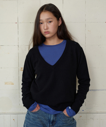 DEEP V NECK DAMEGE KNIT BLACK