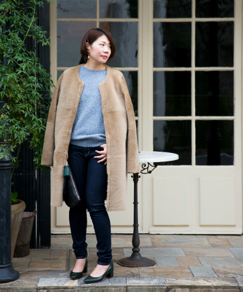 ELFORBR（エルフォーブル）の「ムートンリバーシブルノーカラーコート  