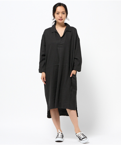 LBC（エルビーシー）の「リネンレーヨンスキッパーワンピース                  （ワンピース・レディース・グレー/ダークグレー・MEDIUM/LARGE）」の2枚目の写真