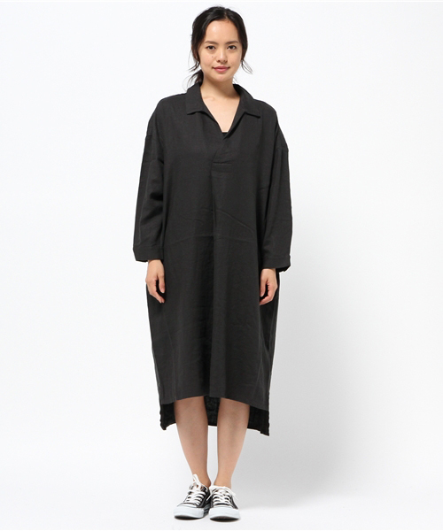 LBC（エルビーシー）の「リネンレーヨンスキッパーワンピース                  （ワンピース・レディース・グレー/ダークグレー・MEDIUM/LARGE）」の6枚目の写真