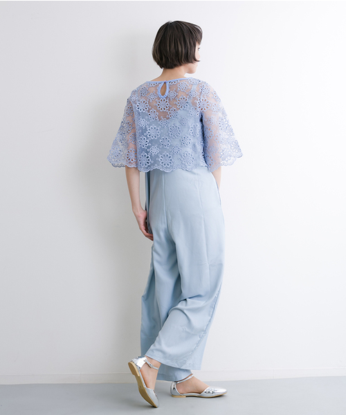 merlot plus（メルロープリュス）の「花柄レーストップス×ワイドパンツサロペット5797（サロペット/オーバーオール・レディース・グレー/ブラック/ライトブルー・FREE）」の8枚目の写真