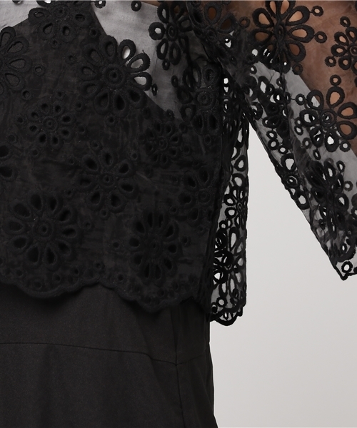 merlot plus（メルロープリュス）の「花柄レーストップス×ワイドパンツサロペット5797（サロペット/オーバーオール・レディース・グレー/ブラック/ライトブルー・FREE）」の9枚目の写真