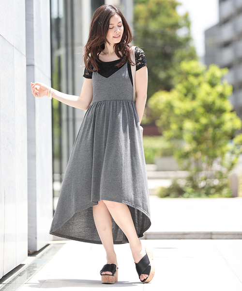 WEGO(ウィゴー)の「WEGO/【WEB限定】レースアップキャミワンピース(ワンピース・レディース・カーキ/ブラック/杢グレー・FREE)」の1枚目の写真