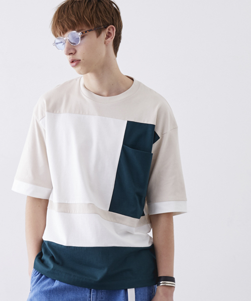 STUDIOUS（ステュディオス）の「【ZOZO限定】STUDIOUS オーバーサイズブロッキングTシャツ（Tシャツ/カットソー・メンズ・ブラック/ベージュ・1/2）」の2枚目の写真