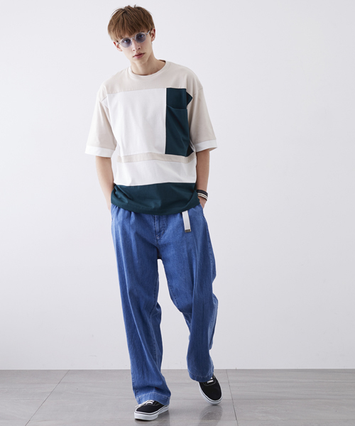 STUDIOUS（ステュディオス）の「【ZOZO限定】STUDIOUS オーバーサイズブロッキングTシャツ（Tシャツ/カットソー・メンズ・ブラック/ベージュ・1/2）」の5枚目の写真