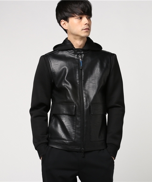 Sisley シスレー の フェイクレザーフードジャケット ブルゾン Wear