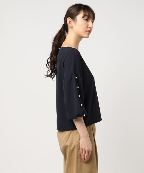 INTERPLANET(インタープラネット)の「パール×レース袖2WAYブラウス(シャツ/ブラウス・レディース・ネイビー/ピンク/グレイッシュベージュ・FREE)」の5枚目の写真