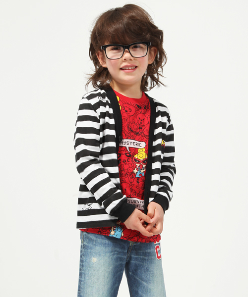 HYSTERIC MINI（ヒステリックミニ）の「GOOD FRIENDS with FRIENDS “stencil border”カーディガン（カーディガン/ボレロ・キッズ・ホワイト/レッド・100/110/120）」の9枚目の写真