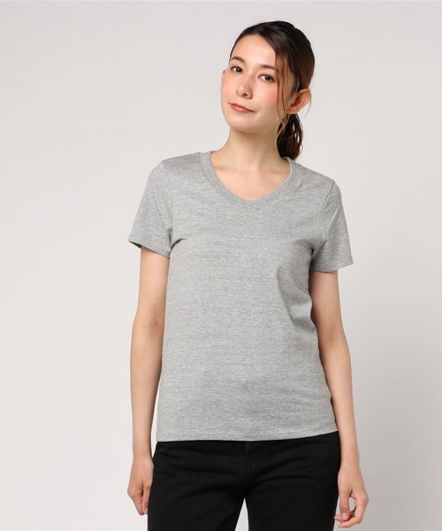 AMERICAN HOLIC(アメリカンホリック)の「Vネックベーシック半袖プルオーバー(Tシャツ/カットソー・レディース・オフホワイト/チャコールグレー/ブラック/キナリ/カーキ/グレー系その他・L/M)」の5枚目の写真