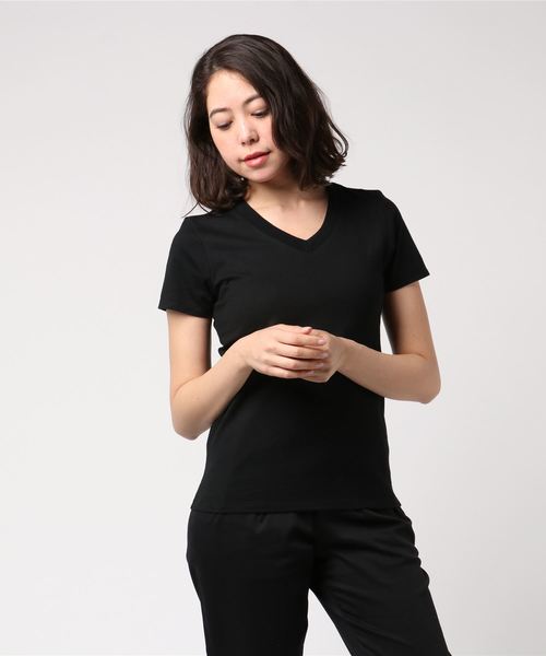 AMERICAN HOLIC(アメリカンホリック)の「Vネックベーシック半袖プルオーバー(Tシャツ/カットソー・レディース・オフホワイト/チャコールグレー/ブラック/キナリ/カーキ/グレー系その他・L/M)」の4枚目の写真