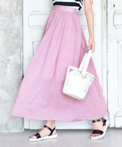 KOBE LETTUCE（コウベレタス）の「リネンタッチマキシ丈フレアスカート（スカート・レディース・ネイビー/ラベンダー/レッド/サックスブルー/オレンジ/オフホワイト/イエロー/グリーン系その他/ベージュ/ブラック/ダークグリーン/モカ/ライトカーキ/ベージュ系その他/ライラック/チャコール・FREE）」の12枚目の写真