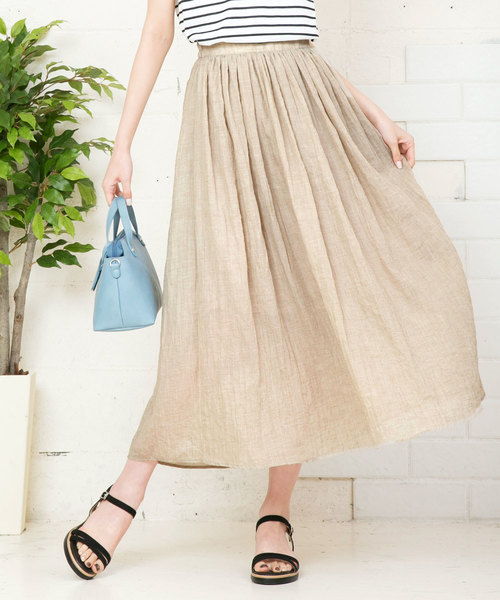 KOBE LETTUCE（コウベレタス）の「リネンタッチマキシ丈フレアスカート（スカート・レディース・ネイビー/ラベンダー/レッド/サックスブルー/オレンジ/オフホワイト/イエロー/グリーン系その他/ベージュ/ブラック/ダークグリーン/モカ/ライトカーキ/ベージュ系その他/ライラック/チャコール・FREE）」の6枚目の写真