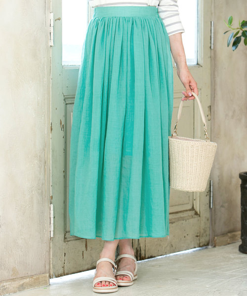 KOBE LETTUCE（コウベレタス）の「リネンタッチマキシ丈フレアスカート（スカート・レディース・ネイビー/ラベンダー/レッド/サックスブルー/オレンジ/オフホワイト/イエロー/グリーン系その他/ベージュ/ブラック/ダークグリーン/モカ/ライトカーキ/ベージュ系その他/ライラック/チャコール・FREE）」の9枚目の写真