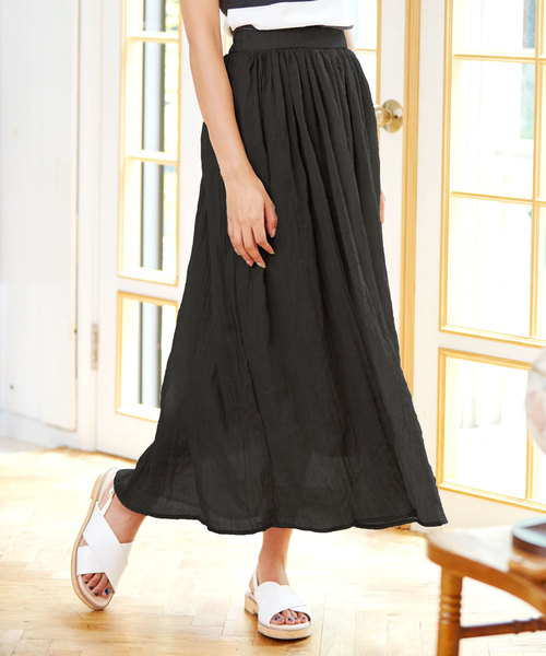 KOBE LETTUCE（コウベレタス）の「リネンタッチマキシ丈フレアスカート（スカート・レディース・ネイビー/ラベンダー/レッド/サックスブルー/オレンジ/オフホワイト/イエロー/グリーン系その他/ベージュ/ブラック/ダークグリーン/モカ/ライトカーキ/ベージュ系その他/ライラック/チャコール・FREE）」の3枚目の写真