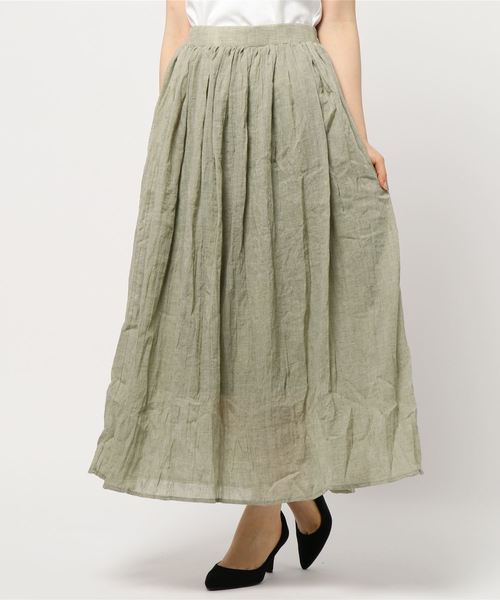 KOBE LETTUCE（コウベレタス）の「リネンタッチマキシ丈フレアスカート（スカート・レディース・ネイビー/ラベンダー/レッド/サックスブルー/オレンジ/オフホワイト/イエロー/グリーン系その他/ベージュ/ブラック/ダークグリーン/モカ/ライトカーキ/ベージュ系その他/ライラック/チャコール・FREE）」の8枚目の写真