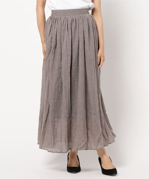 KOBE LETTUCE（コウベレタス）の「リネンタッチマキシ丈フレアスカート（スカート・レディース・ネイビー/ラベンダー/レッド/サックスブルー/オレンジ/オフホワイト/イエロー/グリーン系その他/ベージュ/ブラック/ダークグリーン/モカ/ライトカーキ/ベージュ系その他/ライラック/チャコール・FREE）」の4枚目の写真