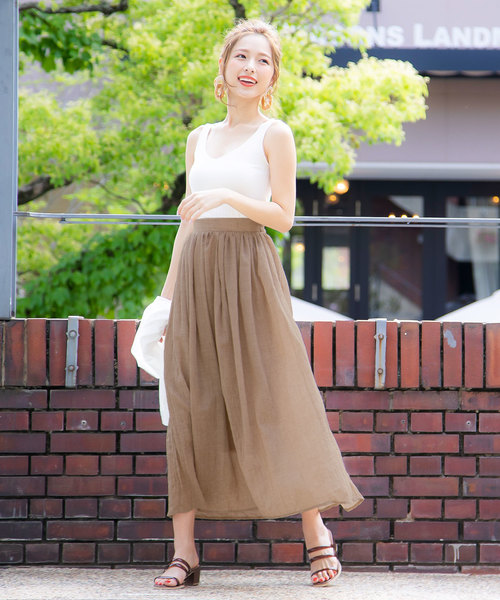 KOBE LETTUCE（コウベレタス）の「リネンタッチマキシ丈フレアスカート（スカート・レディース・ネイビー/ラベンダー/レッド/サックスブルー/オレンジ/オフホワイト/イエロー/グリーン系その他/ベージュ/ブラック/ダークグリーン/モカ/ライトカーキ/ベージュ系その他/ライラック/チャコール・FREE）」の18枚目の写真