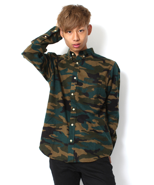 WEGO(ウィゴー)の「WEGO/カモフラプリントネルシャツ(シャツ/ブラウス・メンズ・ベージュ/グリーン・MEDIUM/LARGE)」の2枚目の写真