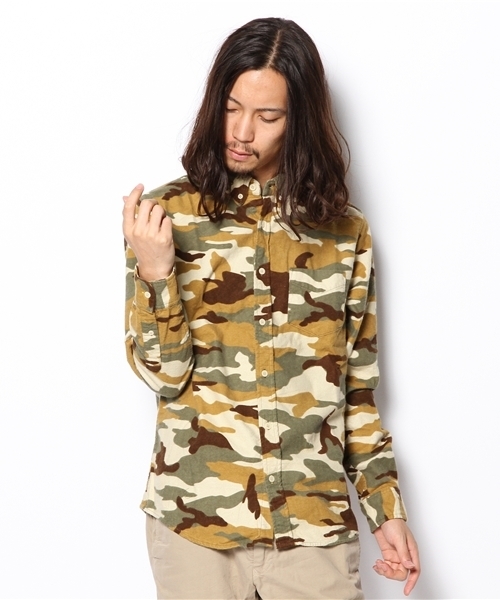 WEGO(ウィゴー)の「WEGO/カモフラプリントネルシャツ(シャツ/ブラウス・メンズ・ベージュ/グリーン・MEDIUM/LARGE)」の10枚目の写真