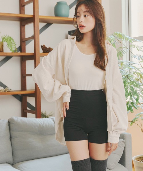 KOBE LETTUCE（コウベレタス）の「[&HEAT]一分丈ヒートインナー腹巻きパンツ（その他アンダーウェア/インナー・レディース・チャコールグレー/ブラック/ホワイト×ブラック/グレイッシュベージュ・S/M/L）」の6枚目の写真