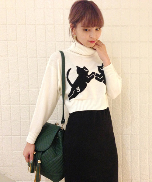 goocy（グーシー）の「【goocy】goocy catショートT/Nニット（ニット/セーター・レディース・ホワイト/ブラック/グリーン・FREE）」の9枚目の写真