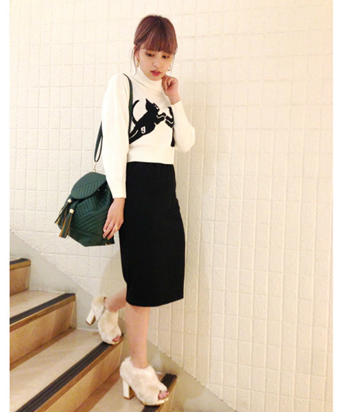 goocy（グーシー）の「【goocy】goocy catショートT/Nニット（ニット/セーター・レディース・ホワイト/ブラック/グリーン・FREE）」の10枚目の写真