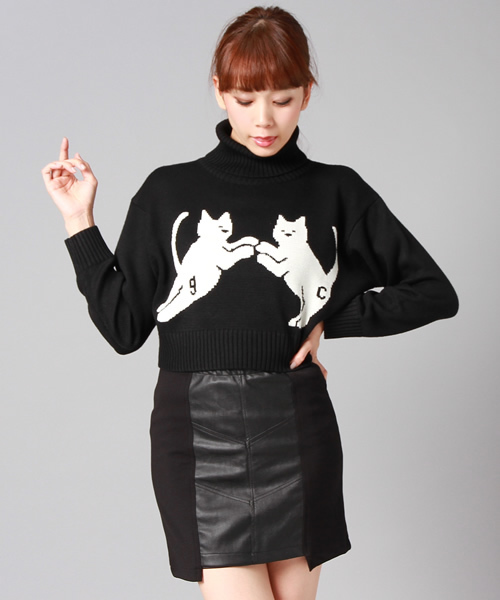 goocy（グーシー）の「【goocy】goocy catショートT/Nニット（ニット/セーター・レディース・ホワイト/ブラック/グリーン・FREE）」の3枚目の写真