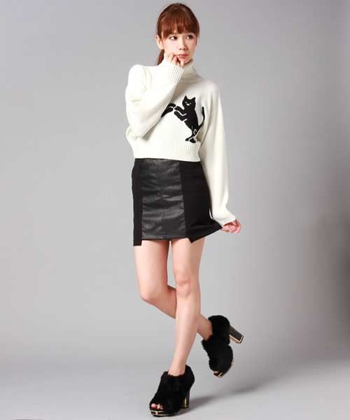 goocy（グーシー）の「【goocy】goocy catショートT/Nニット（ニット/セーター・レディース・ホワイト/ブラック/グリーン・FREE）」の14枚目の写真