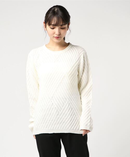 Bling Leads（ブリングリーズ）の「【Bl】【Bling Leads】ダイヤ柄ニット（ニット/セーター・レディース・ホワイト/ブラック/カーキ/ブラック系その他/杢グレー/レッド/ベージュ/パープル・MEDIUM/LARGE）」の2枚目の写真