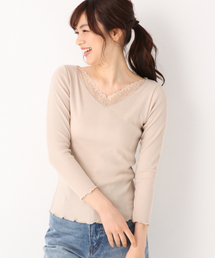 GLOBAL WORK | BEAUTEEレースV長袖TEE/824145(Tシャツ/カットソー)