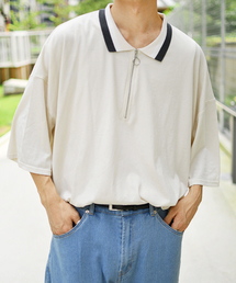 kutir | 【ウルトラルーズシルエット】配色ハーフジップポロシャツ(Tシャツ/カットソー)