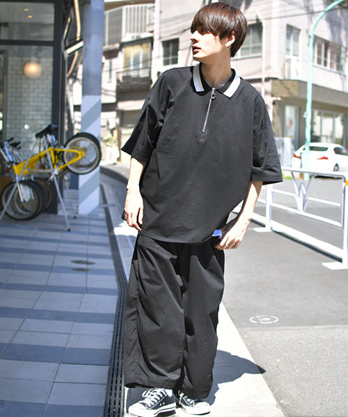 kutir（クティール）の「【ウルトラルーズシルエット】配色ハーフジップポロシャツ（Tシャツ/カットソー・メンズ・グリーン/ベージュ/ブラック/ライトベージュ・MEDIUM/LARGE）」の14枚目の写真